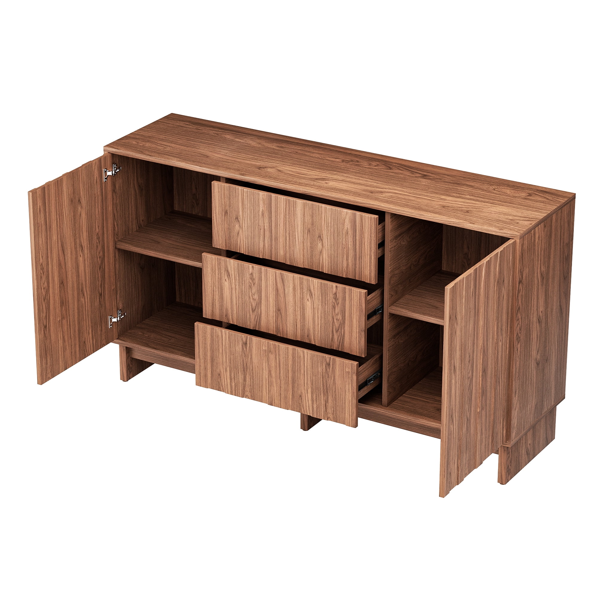 Leumius 47.2" Buffet Sideboard with 2 Doors and 3 Drawers, Walnut Finish with Stripe Grain Texture, Farmhouse Storage Cabinet for Dining Room Living Room Hallway