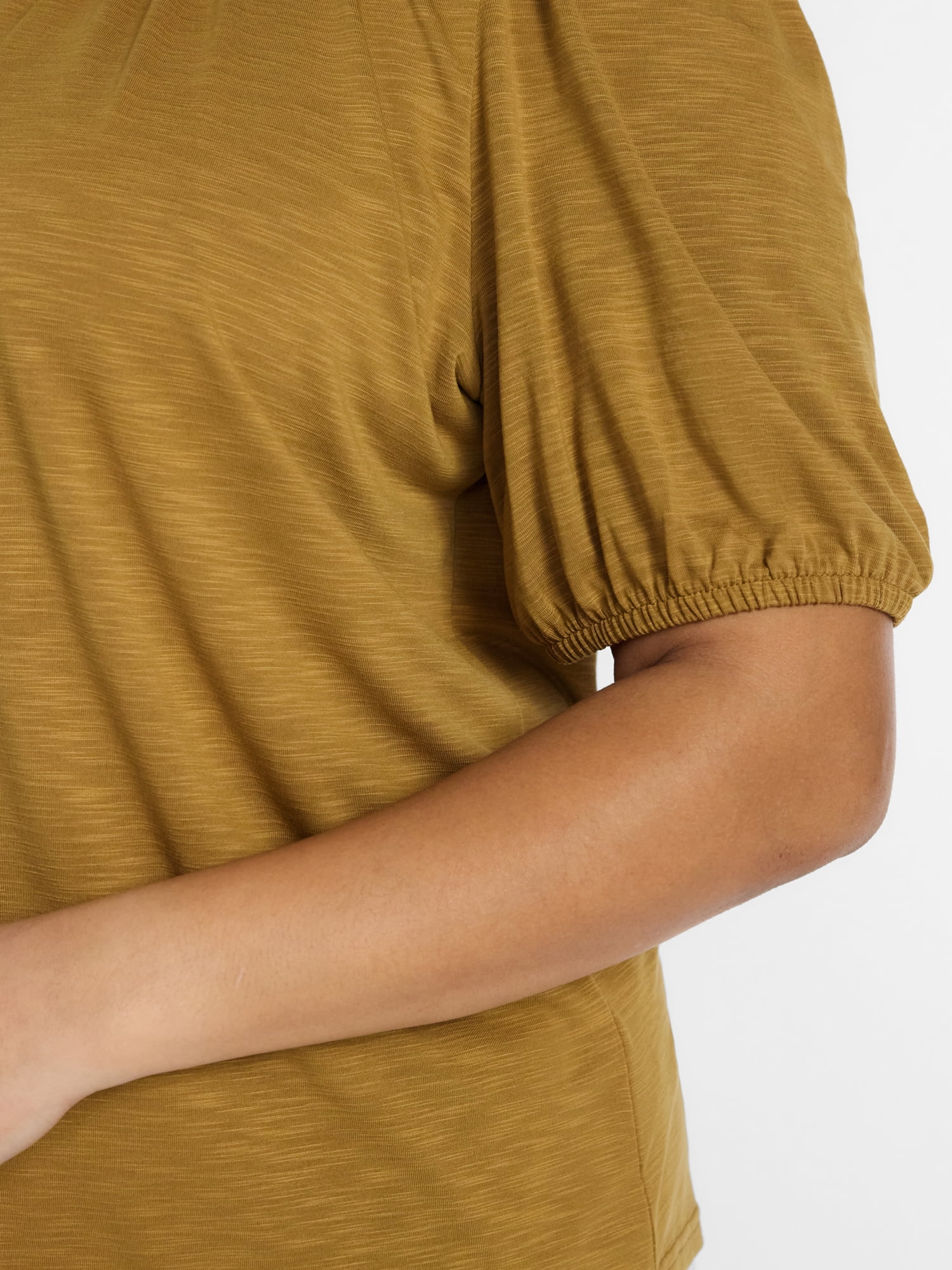 Terra & Sky Women's Plus Notch Neck Femme Puff Sleeve Top, Sizes 0X-5X