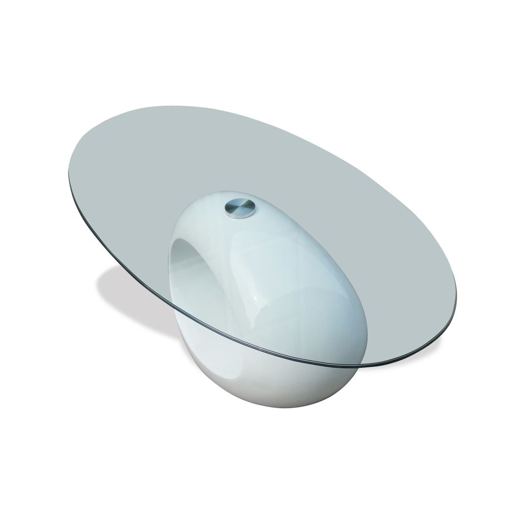 Kepooman Home Modern Oval End Side Coffee Table with Glass Top, White Kepooman Home Modern Oval End Side Coffee Table with Glass Top, White