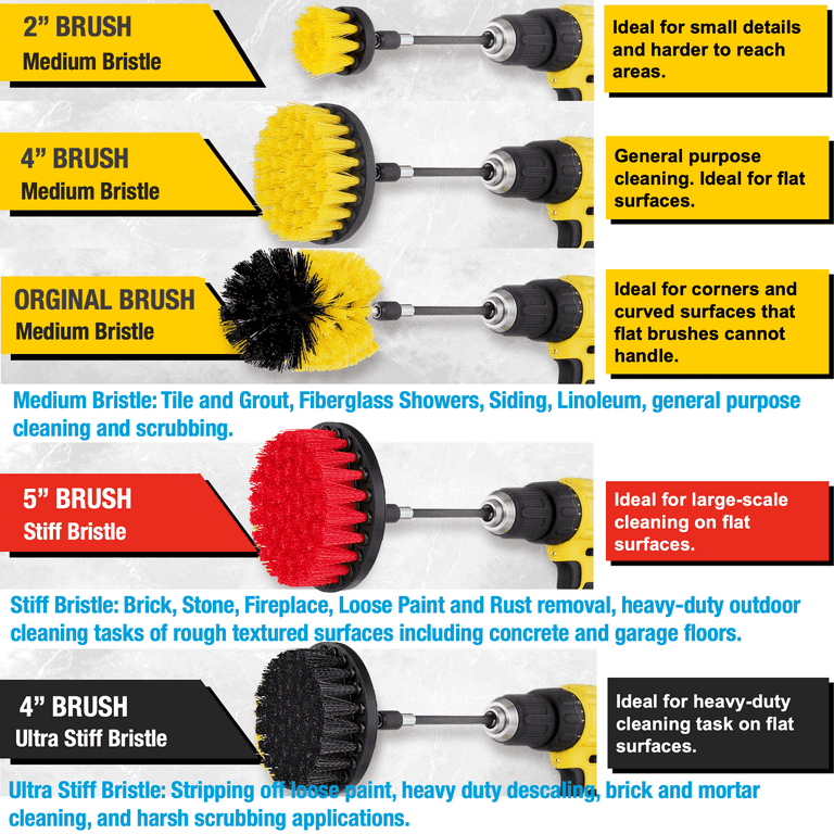 Shieldpro Drill Brush Attachment Set,Power Cleaning Scrub Brush,All Purpose  Drill Brushes with Extend Long Attachment for Bathroom and Kitchen