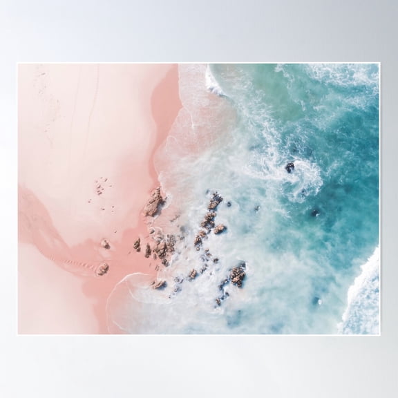 Sea Bliss - Aerial Pink Beach Ocean Sea Photography By Ingrid Beddoes Poster Wall Art, Modern Wall Decor For Living Room Bedroom, 8x12 UNFRAMED