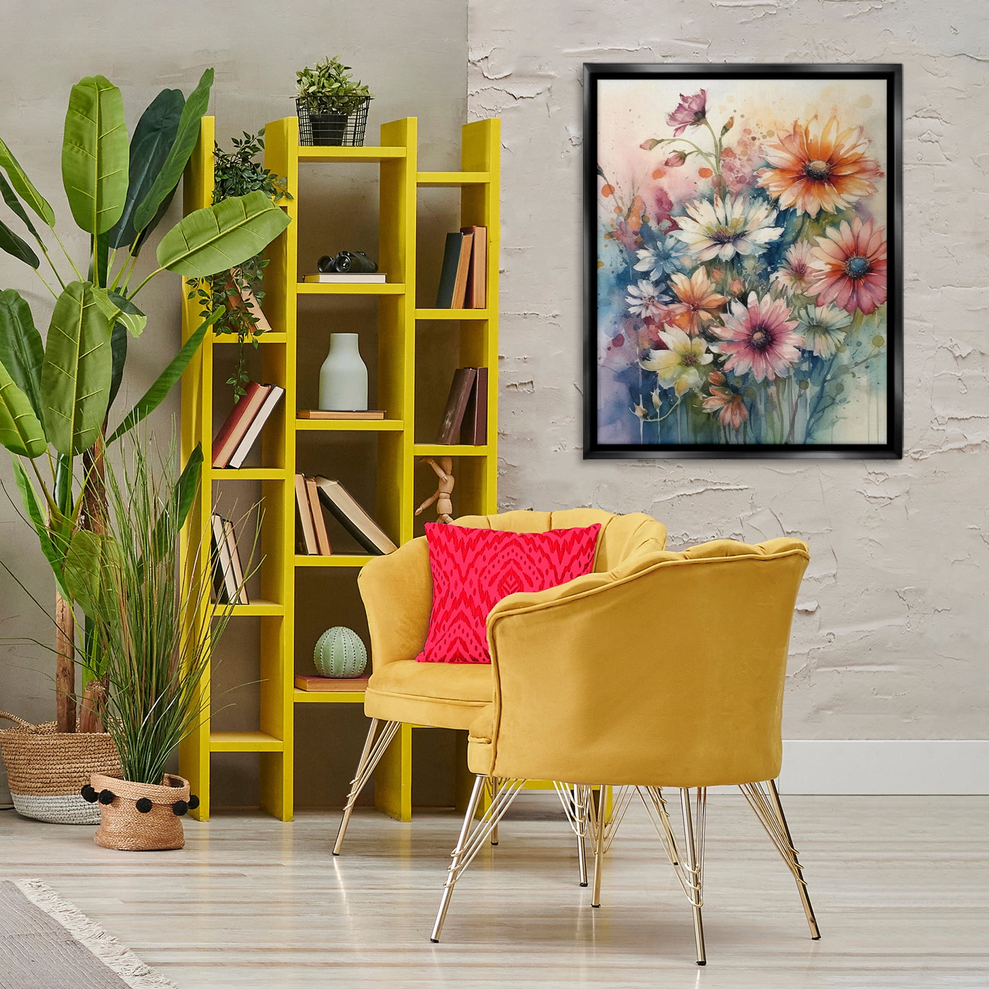 Stupell Industries Wild Bright Daisies Plants & Flowers Painting Black Floater Framed Canvas Art Print Wall Art, 25 x 31