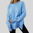 thumbnail image 2 of idosla Oversized Sweatshirt for Women Thumbhole Long Sleeve Hoodies Shirts 2025 Fall Side Slit Pullover Top Y2k Outfits (Blue, M), 2 of 9