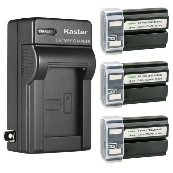 Kastar 3-Pack EN-EL1 Battery and AC Wall Charger Replacement for Nikon EN-EL1 ENEL1, Konica Minolta NP-800 NP800 Battery, Nikon MH-50, MH-52, MH-53, Konica Minolta BC-900 Charger
