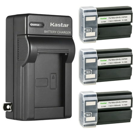 Kastar 3-Pack EN-EL1 Battery and AC Wall Charger Replacement for Nikon EN-EL1 ENEL1 Konica Minolta NP-800 NP800 Battery Nikon MH-50 MH-52 MH-53 Konica Minolta BC-900 Charger