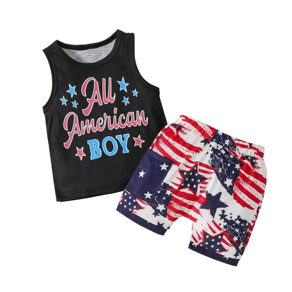 Mercatoo Toddler Baby Boy Independence Day Clothes Sleeveless Letter Print Vest Top American Flag Shorts 2Pcs Outfit Set