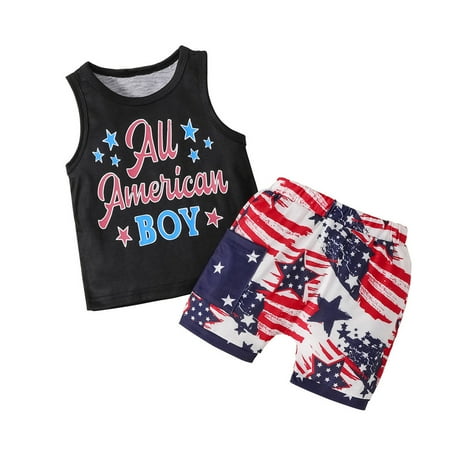 

Toddlers And Baby Boys Sets Clothing Independence Day USA Flag Star Printed O-Neck Sleeveless 4 Of July Tops Vest Shorts Outfits Dailywears Comfortable Loose Fittness Sets