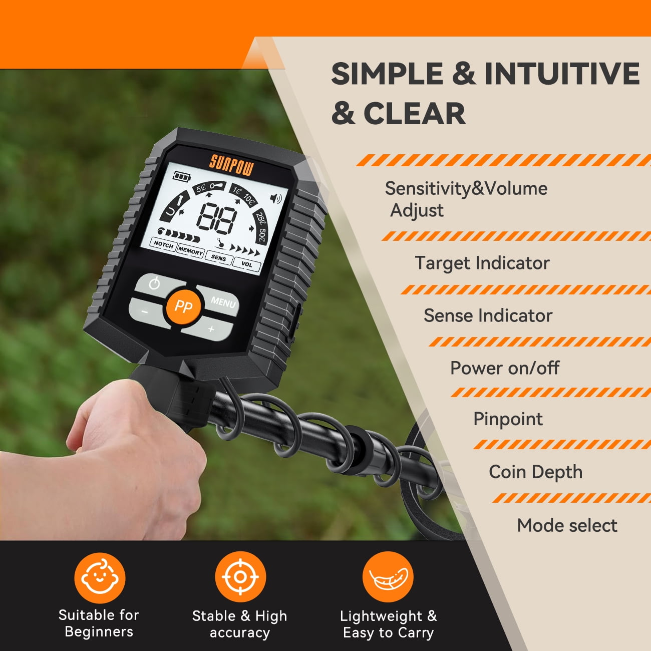 Metal Detector for All Ages: Waterproof Design for Gold Hunting, Reliable Anti-Interference Technology, Clear LCD Screen, Multiple Modes, IP68 Coiled Head