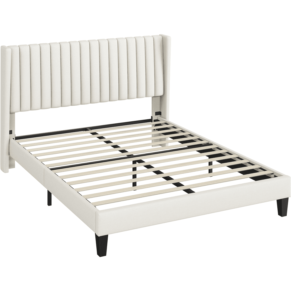 Renwick Upholstered Platform Queen Bed with Wing Side, Adult, Ivory