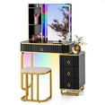 thumbnail image 1 of Costway Vanity Table Set with RGB LED Lights Crystal Crush Diamond Mirror Drawers Black, 1 of 10