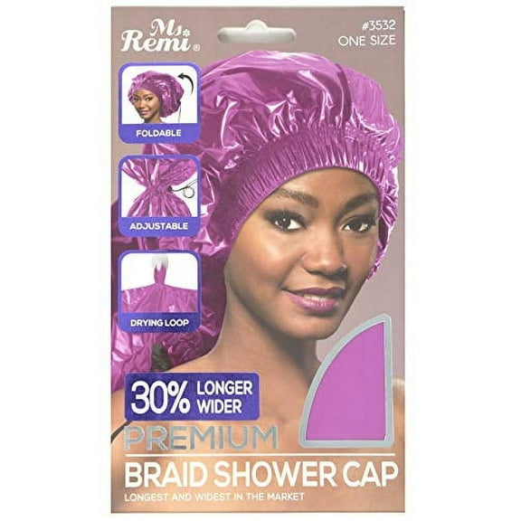 Annie - Ms. Remi Premium Adjustable and Foldable Braid Shower Cap with Drying Loop (Pink 25" x 18.5")