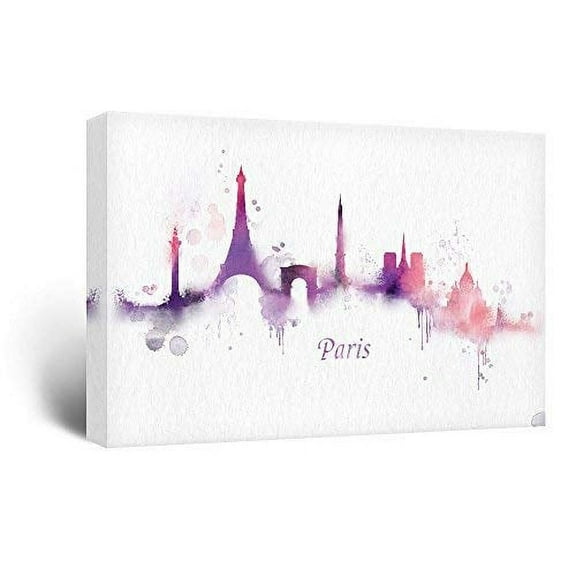 wall26 Canvas Wall Art - Impressionism Watercolor Style City Landscape of Paris - Giclee Print Gallery Wrap Modern Home Art Ready to Hang - 12x18 inches