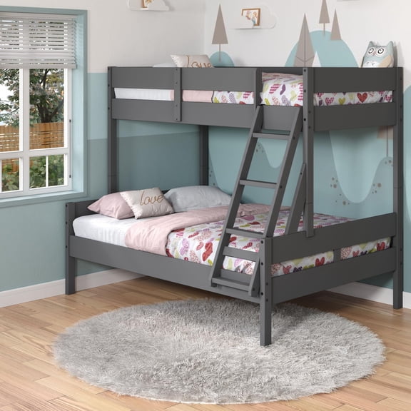 Donco Kids Low Board Panel Twin over Full Bunkbed, Twin over Full, Dark Grey