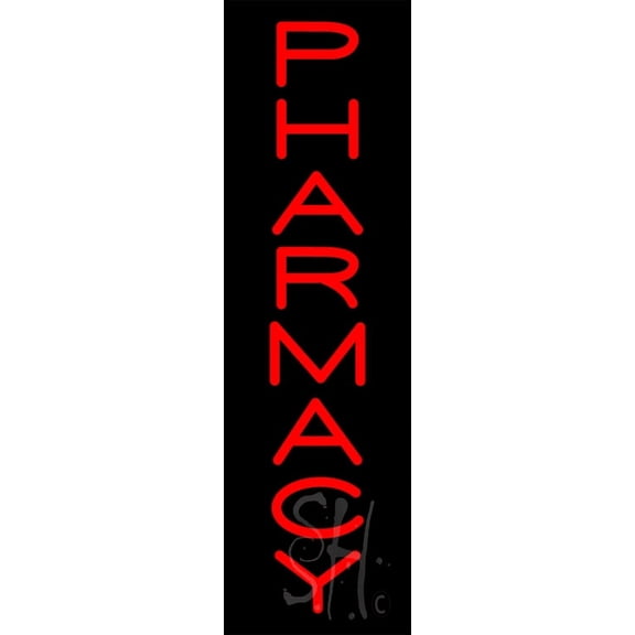 Vertical Red Pharmacy LED Neon Sign 27 x 8 - inches, Black Square Cut Acrylic Backing, with Dimmer - Bright and Premium built indoor LED Neon Sign for Defence Force.