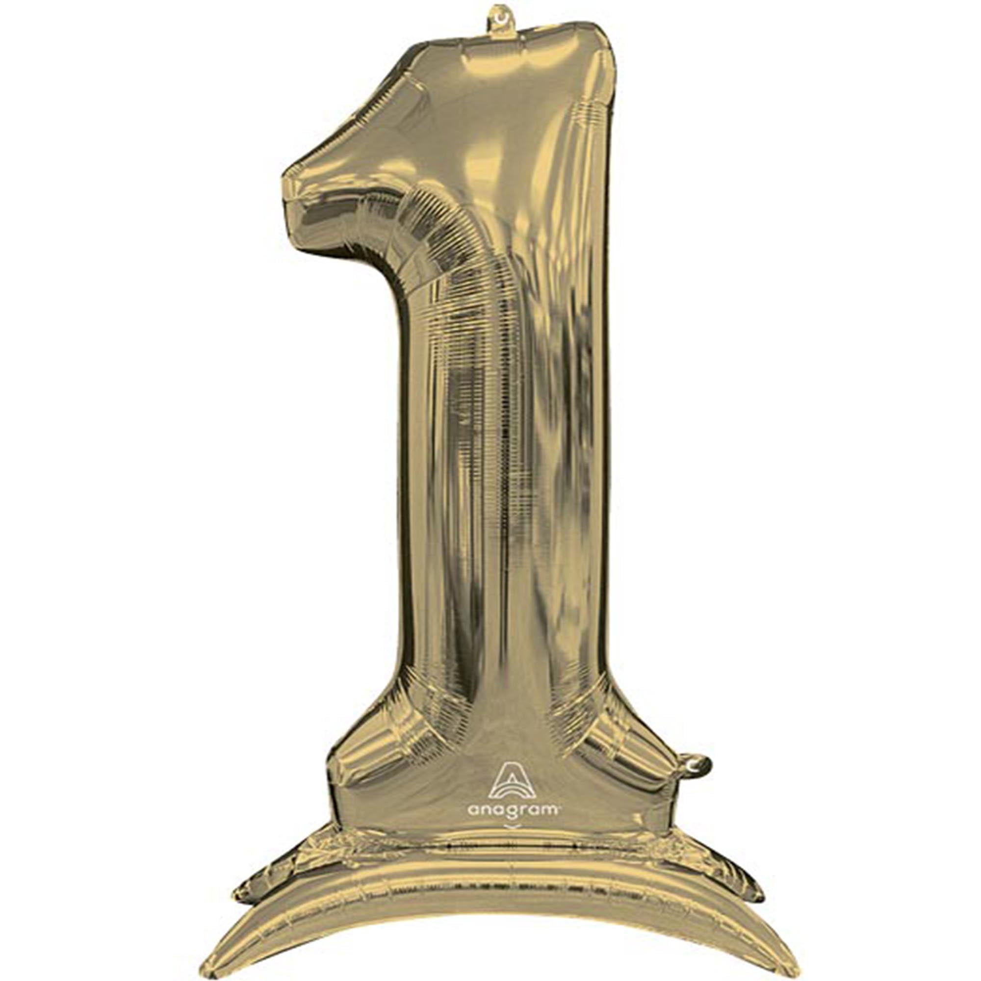 54 inch Stand-Up Numberz 1 - White Gold (Air-Fill Only) Foil Mylar Balloon - Party Supplies Decorations