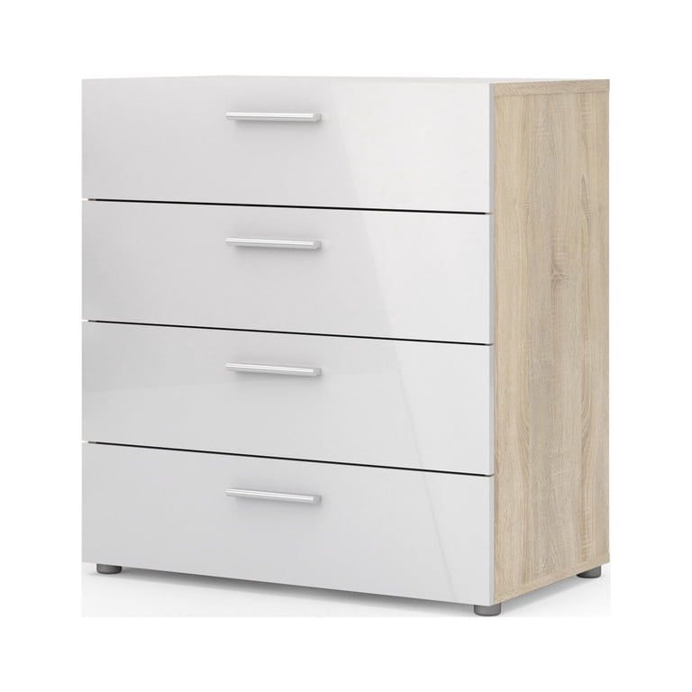Tvilum Austin 4 Drawer Chest in Oak Structure/White High Gloss