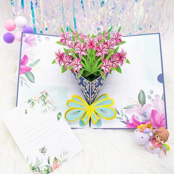 Tarjetas de Felicitación de flores Pop-UP 3D, tarjeta de invitación de cumpleaños, mariposa hecha a mano, tarjeta de agradecimiento, esposa, mamá, novia, profesor, regalo
