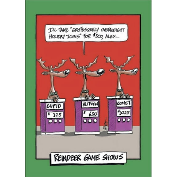 Nobleworks Reindeer Gameshow Funny / Humorous Christmas Card (1 card/1 envelope)