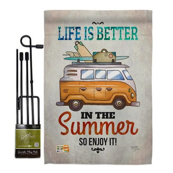 Breeze Decor BD-SU-GS-106077-IP-BO-D-US16-BD 13 x 18.5 in. Better in Summer Fun the Sun Impressions Decorative Vertical Double Sided Garden Flag Set with Banner Pole