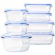 thumbnail image 1 of Recipientes para almacenar alimentos con tapa de vidrio con cierre, juego de 14 piezas, 7 bases y 7 tapas de plástico, transparentes y azules, 1 of 6