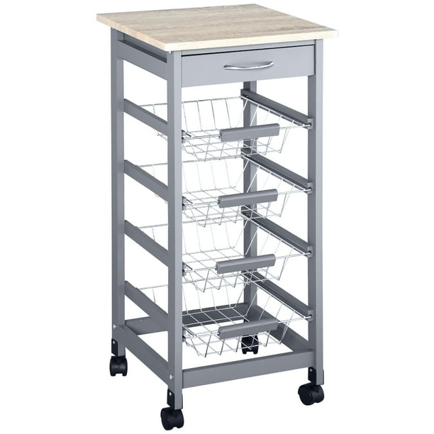 Compact Kitchen Cart, Wooden Rolling Kitchen Storage Cart with