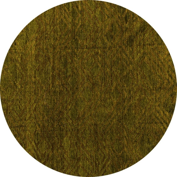 Ahgly Company Machine Washable Indoor Round Oriental Yellow Modern Area Rugs, 4' Round