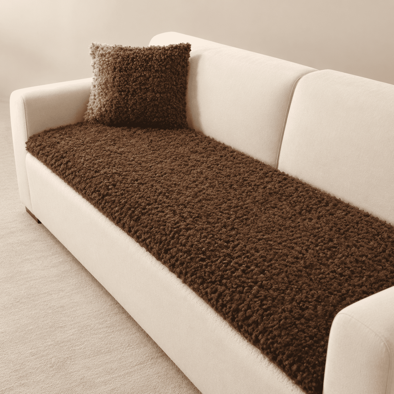 Brown 27.6″ × 94.5″ Fuzzy Teddy Fleece Pet Sofa Protector Washable Non-Slip Couch Cover