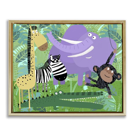 Stupell Industries Contemporary Jungle Wildlife Animals Gold Floating Frame Canvas Art, 21 x 17, by Carla Daly