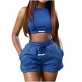 thumbnail image 2 of zanvins Ensembles Courts pour Femmes 2 Pcs Col Rond Été Mode Décontractée Couleur Unie Ensemble de Sport Deux Pièces, 2 of 7