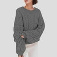 thumbnail image 1 of ShomPort Oversized Sweater for Womens Round Neck Long Sleeve Cable Knit Tees Tops Drop Shoulder Fall Winter Thermal Thick Blouses, 1 of 4