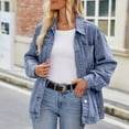thumbnail image 5 of Tiweut Womens Denim Jackets Lightweight Washed Long Sleeve Lapel Button Loose Fit Coat Regular Blouses BU1,L, 5 of 8