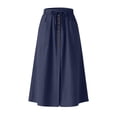 thumbnail image 7 of Tdoqot Womens Cotton Linen Skirts with Pockets- Elastic Waist Summer Casual A-Line Drawstring Midi Skirt Navy Size S, 7 of 7