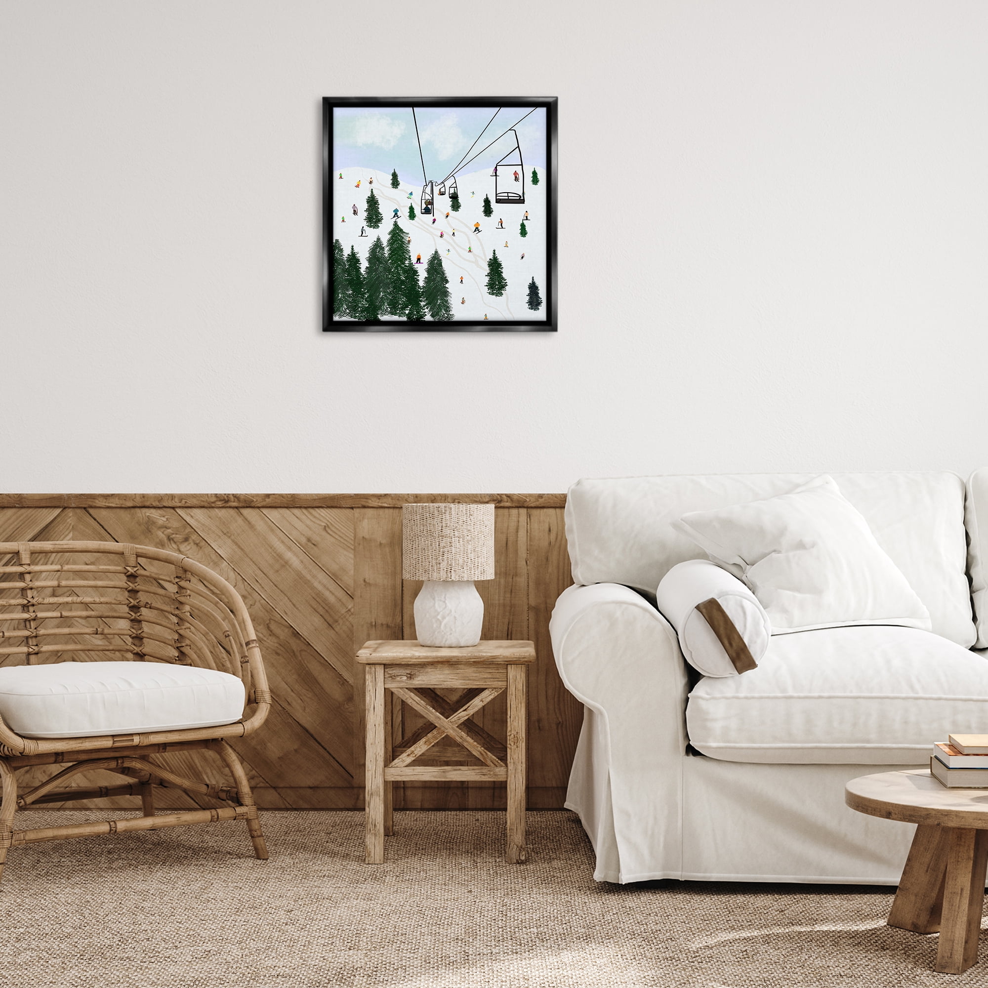 Stupell Industries Ski Lift & Slopes Landscape & Nature Painting Black Floater Framed Canvas Art Print Wall Art, 25 x 25