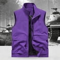 thumbnail image 2 of Men's Solid Color Sleeveless Vest Jacket Nylon Spandex Stand Up Collar Full Zip Cardigan With Multiple Pockets Lightweight Outerwear Casual Daily Travel | Zenithor,Purple XL, 2 of 9