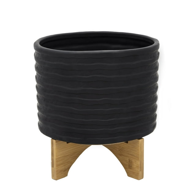Sagebrook Home Jardinière Texturée 11 Pouces avec Support, Noir