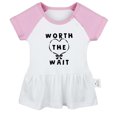 thumbnail image 2 of iDzn Worth The Wait Funny Dresses For Baby, Newborn Babies Skirts, Infant Princess Dress, 0-24M Kids Graphic Clothes (Pink Raglan Dresses, 18-24 Months), 2 of 5