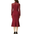 thumbnail image 3 of INSPIRE CHIC Women's Dress Mermaid Bodycon Mock Neck Sheer Mesh Long Sleeve Dresses XL Deep Red, 3 of 6