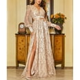 thumbnail image 5 of TMOYZQ Women's Sparkly Glitter Sequin Tulle Maxi Dress Long Sleeve V Neck A Line Cocktail Party Dress Formal Evening Dress Prom Gowns Wedding Guest Dress, 5 of 9