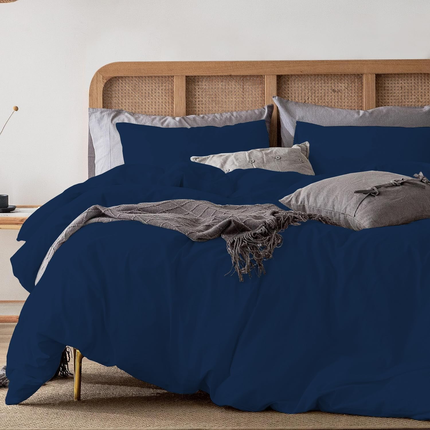 3 Pcs Duvet Cover Set 100% Egyptian Cotton 1000 Thread Count with Zipper Closure & Corner Ties - King/California King Size (94" x 104") Inch, Navy Blue Solid