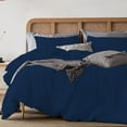 thumbnail image 4 of 1 Piece Duvet Cover Luxury 800 Thread Count 100% Egyptian Cotton Eastern King (118"x110") Inch Duvet Cover with Zipper Closure & Corner Ties - Navy Blue Solid, 4 of 7