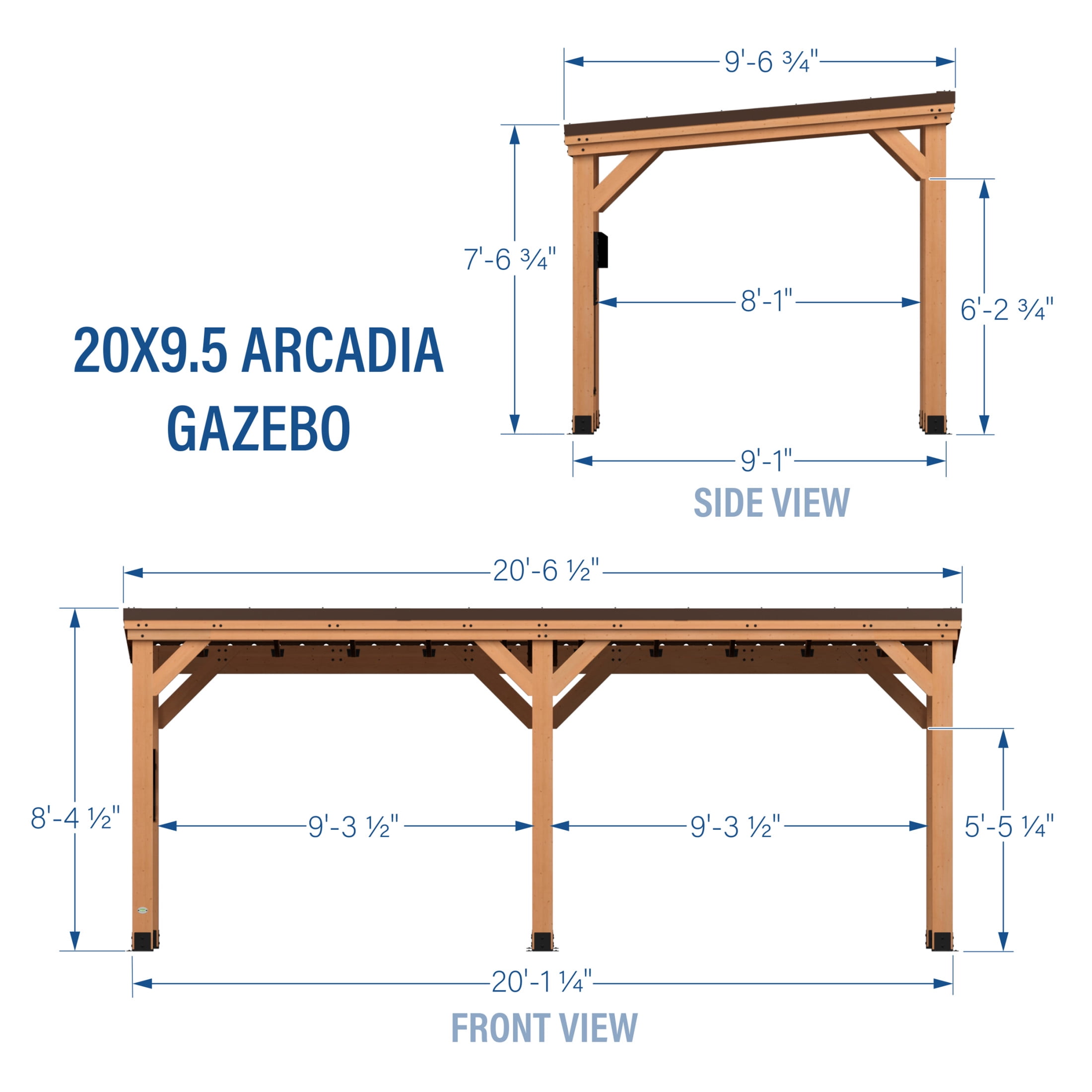 Backyard Discovery Arcadia 20'x9.5' Cedar Wood Gazebo, Galvanized Steel Roof, PowerPort