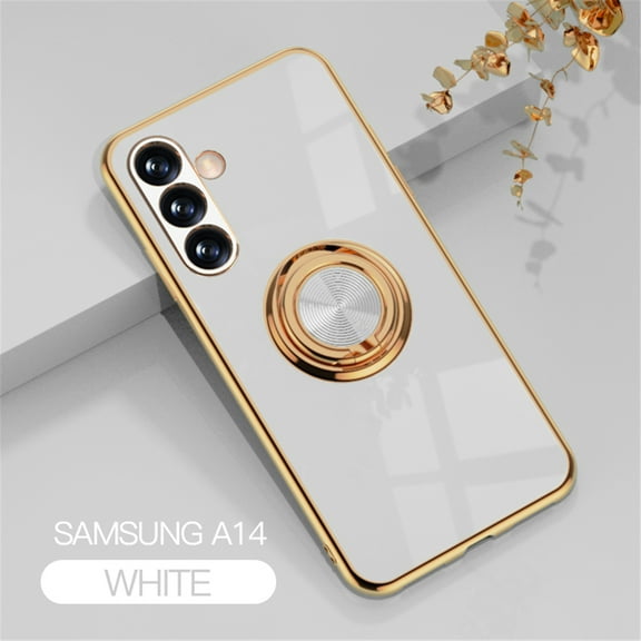 Cowithday for Samsung Galaxy A25 Phone Case with Ring Holder, Galaxy A25 Cover, Kickstand Magnetic Plating Frame TPU Shockproof Anti-Scratch Girls Women Men Case Cover for Samsung A25 2023, White