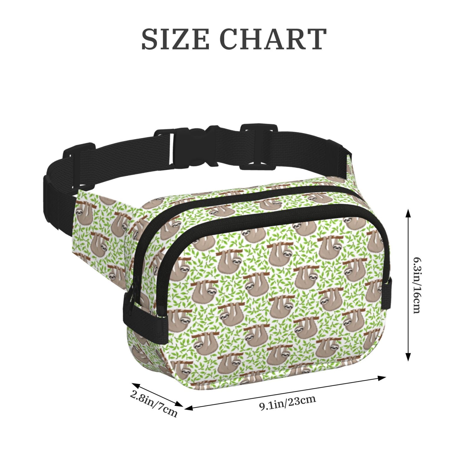 Picia Cute Animal Sloth On A Branch Print Square Double-Layer Waist Bag Mini Adjustable Waist Belt Bag Exercise Running Travel Hiking