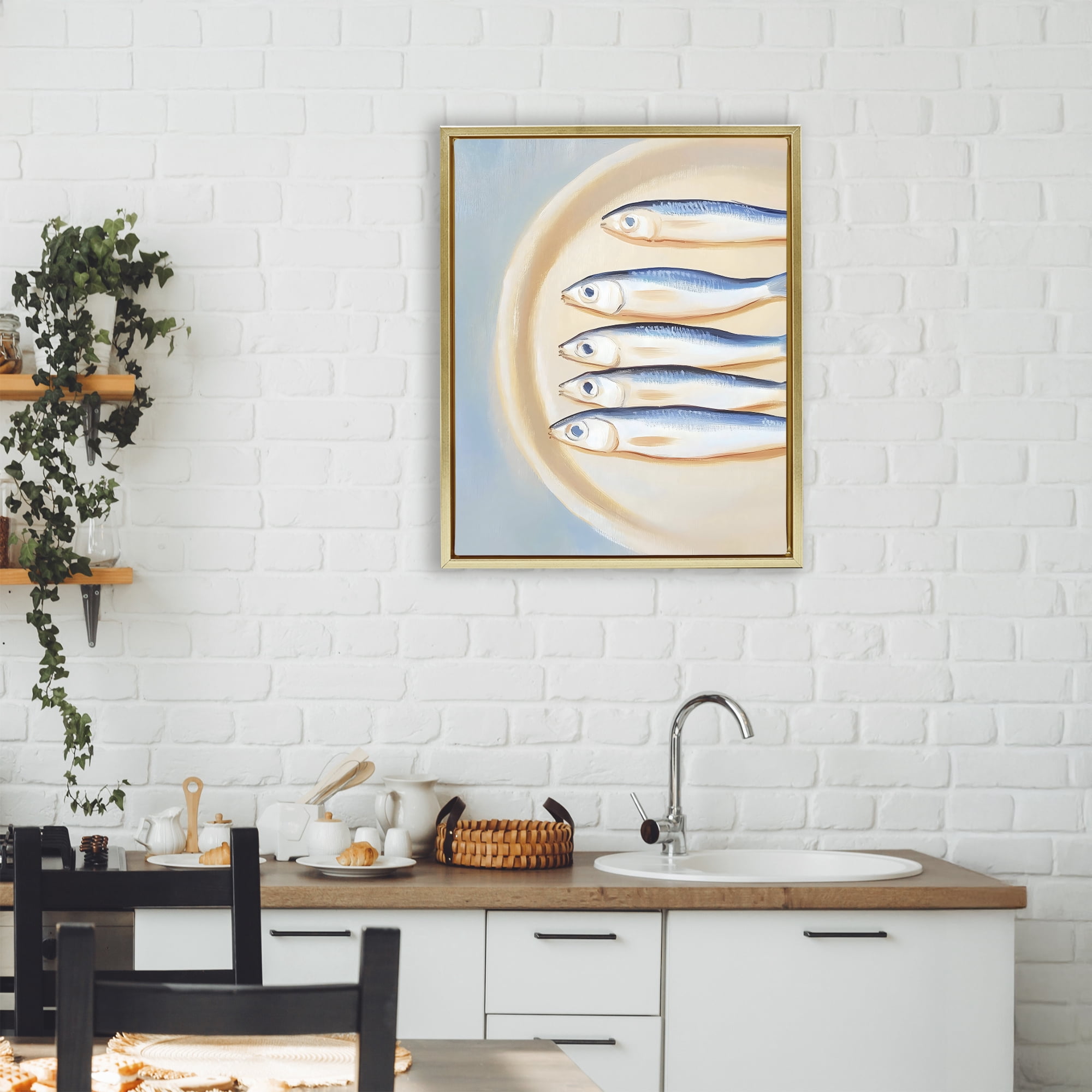 Stupell Industries Plate of Sardines Gold Framed Floater Canvas Wall Art, design by The Prints Vibe