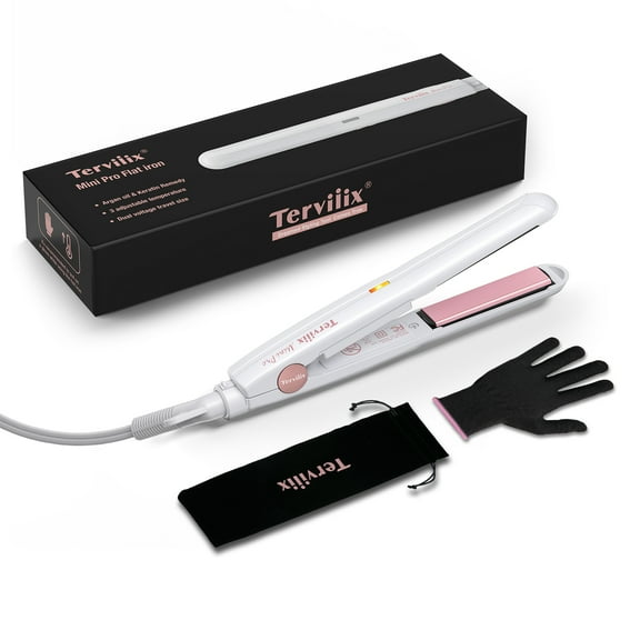 Terviiix 1/2'' Mini Pro Flat Iron, Adjustable Heating Small Hair Straightener, White