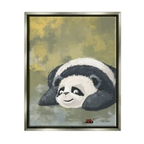 Stupell Industries Panda Watching Ladybug Animals & Insects Painting Gray Floater Framed Art Print Wall Art, 17 x 21