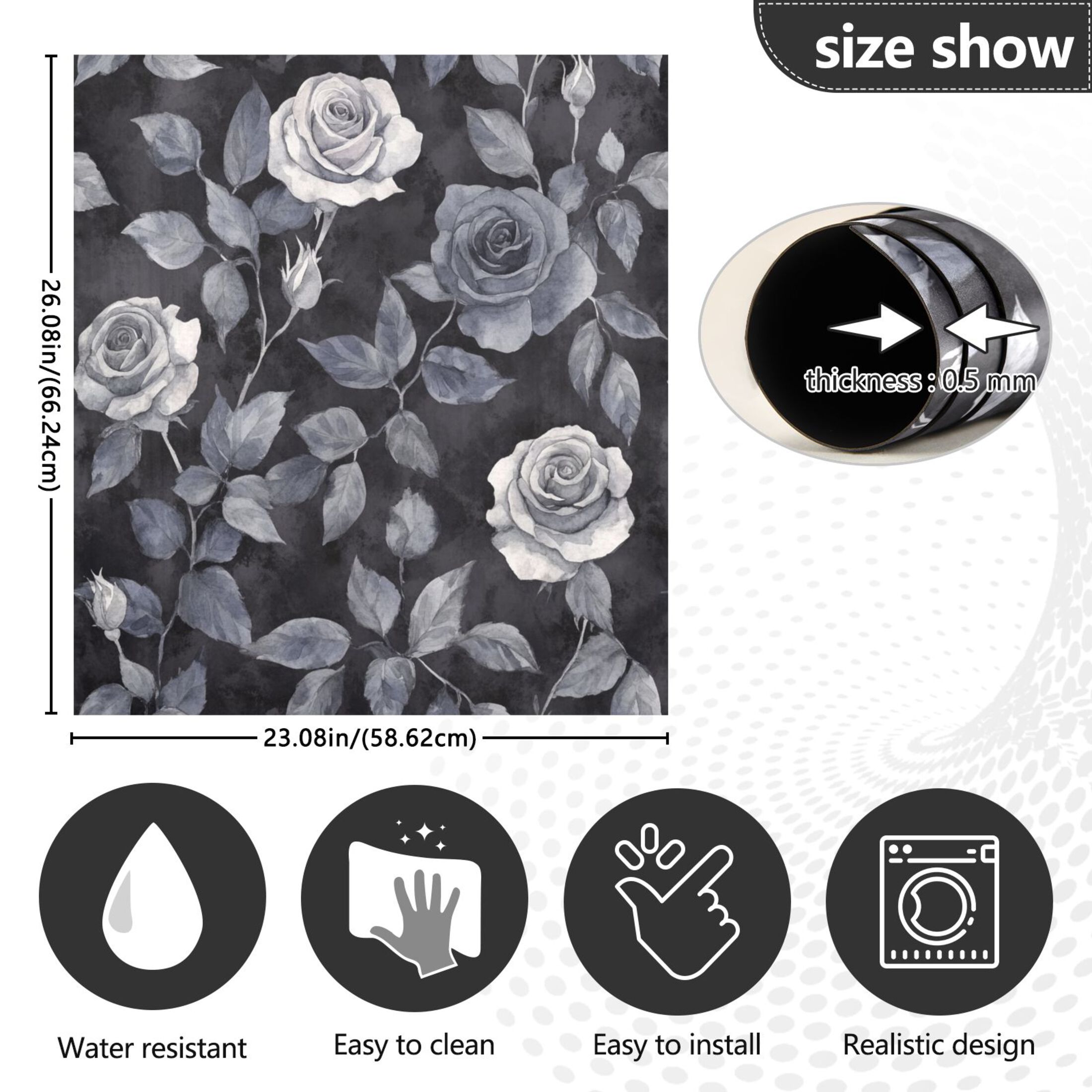 Dishwasher Magnetic Sticker 23x26 Inch Refrigerator Magnetic Sticker Washing Machine Magnetic Sticker Kitchen Panel Magnetic Sticker Home Decor Black Flowers Seamless