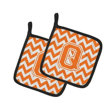 Caroline's Treasures CJ1046-QPTHD Letter Q Chevron Orange and White Pair of Pot Holders, 7.5HX7.5W, multicolor