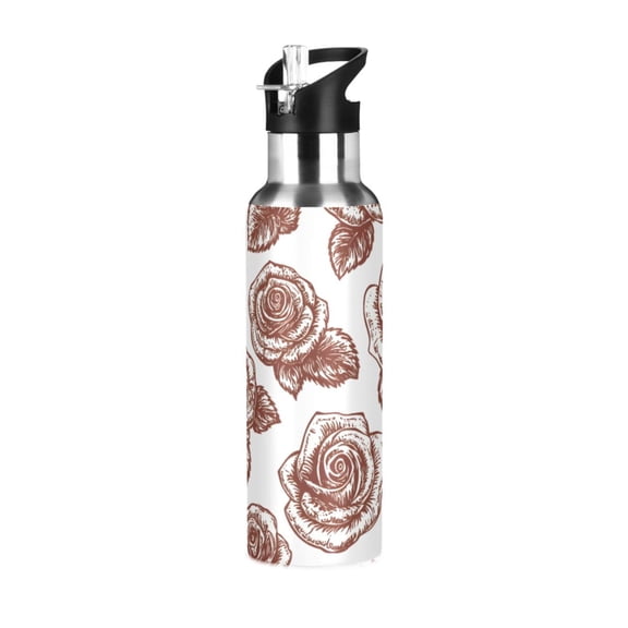 ALAZA Retro Rose Flower-3 Water Bottle Insulated Flask Stainless Steel Straw Lid 20 oz