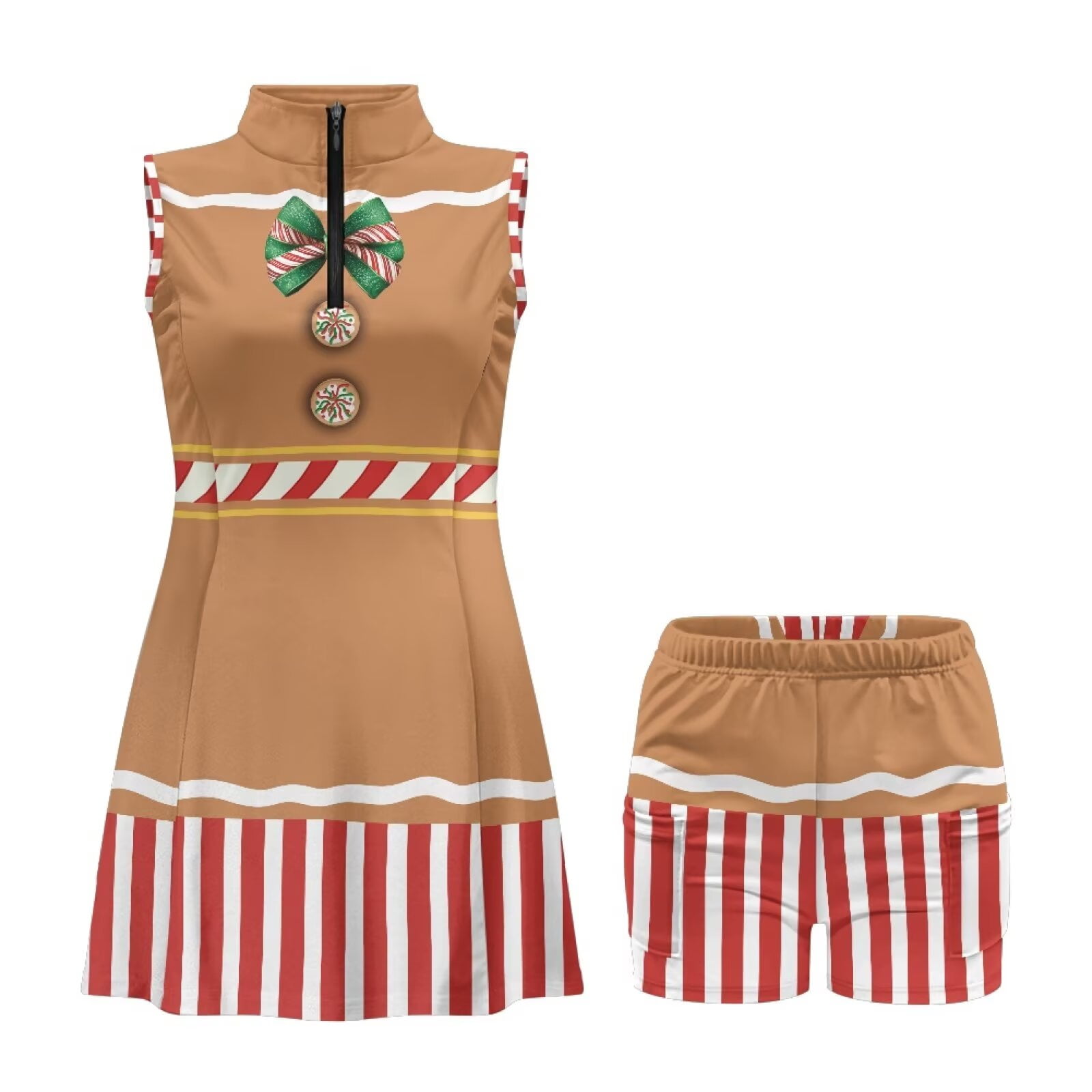 Yuyamidu Brown Christmas Golf Dress Built in Shorts Xmas Tennis Tank Dresses Stretchy Womens Golf Outfit Sleeveless Active Dress Size XS